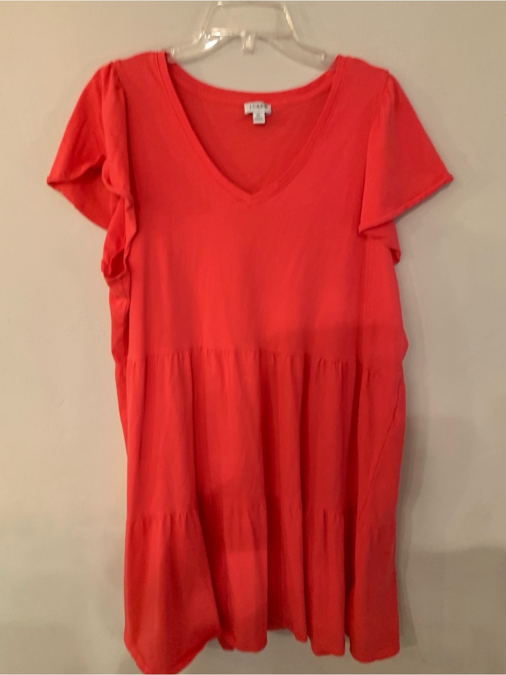 J. Crew Coral V-Neck Tiered Short-Sleeve loose Tunic Dress XL no flaws